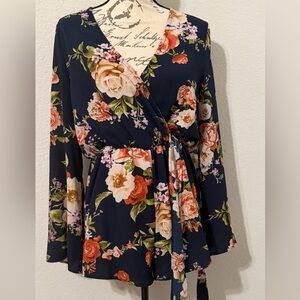 Iris Navy Floral Romper with Rust and Cream Accents